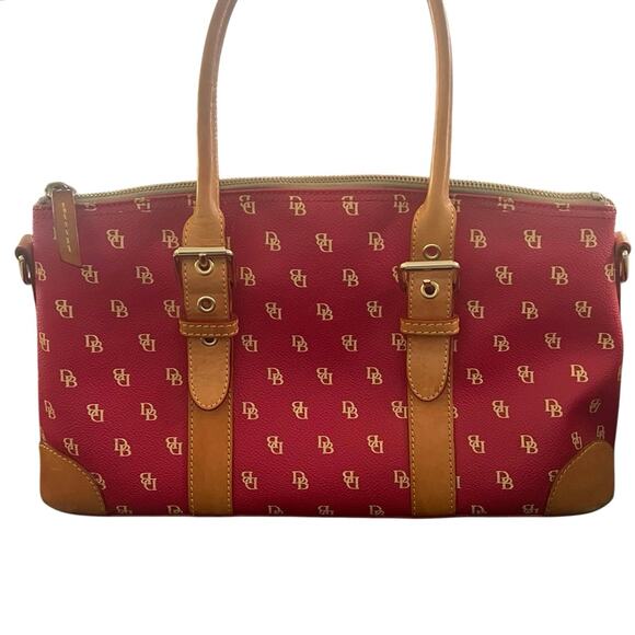 Vintage | Dooney & Bourke | Red Monogrammed Logo Signature Satchel Handbag - Picture 6 of 15